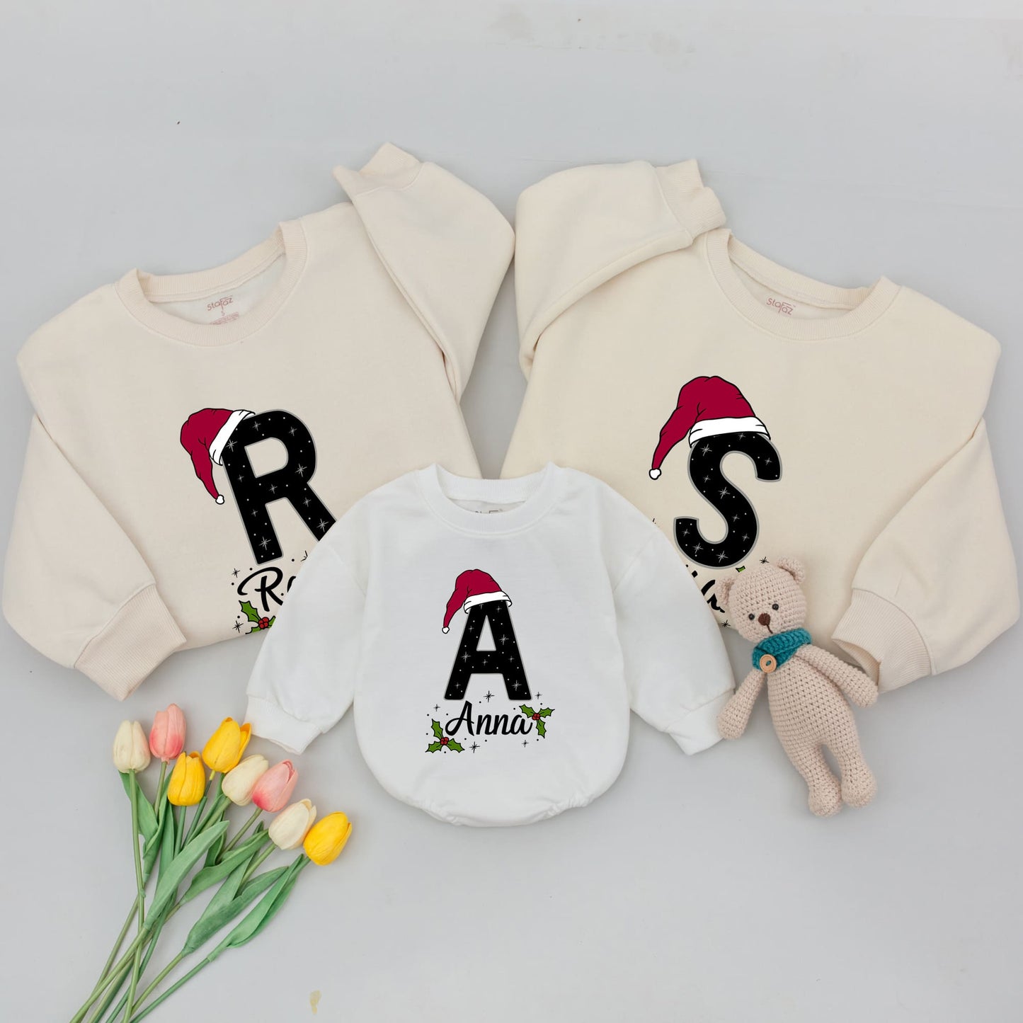 Christmas Custom Family Matching Sweatshirts - Personalized Outfits for Baby, Mom & Dad