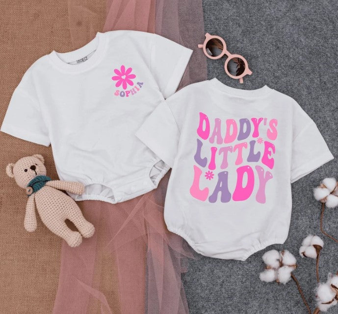 Charming Daddy's Little Lady Short-Sleeve Romper Outfit - Perfect Gift