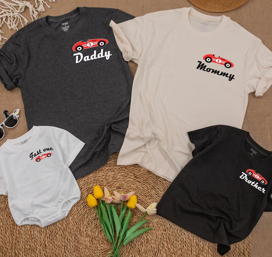 Celebrate the 1st Birthday with Fast One Race Car Family Shirts