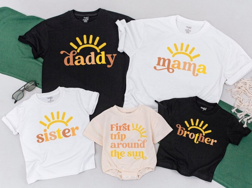First Birthday 'Round Sun' Outfit, Match Family Shirts, Mommy & Me Wear