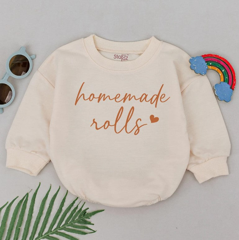 Adorable Autumn Baby Romper with Homemade Rolls Design - A Perfect Gift!