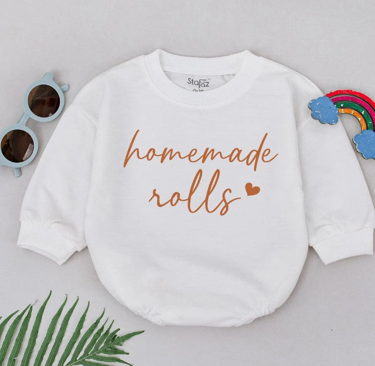Adorable Autumn Baby Romper with Homemade Rolls Design - A Perfect Gift!