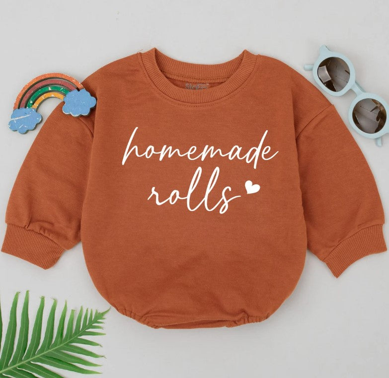 Adorable Autumn Baby Romper with Homemade Rolls Design - A Perfect Gift!