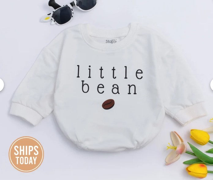 Minimalist Little Bean Coffee Baby Romper: Unisex, Gender Neutral Outfit