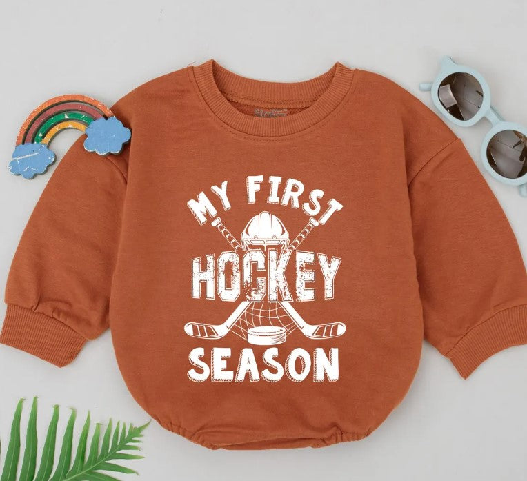 Father's Day Hockey Baby Romper - Retro Newborn Sporty Outfit