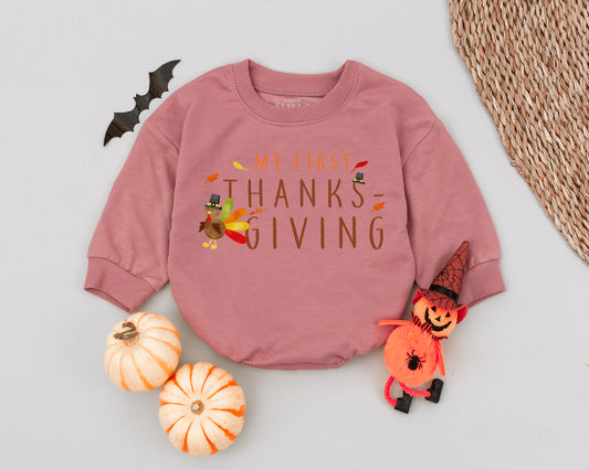 Cute First Thanksgiving Romper: Unisex Baby Outfit for Fall Celebrations