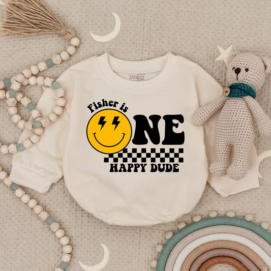 Cheerful 1st Birthday Bodysuit: One Happy Dude's Personalized Outfit