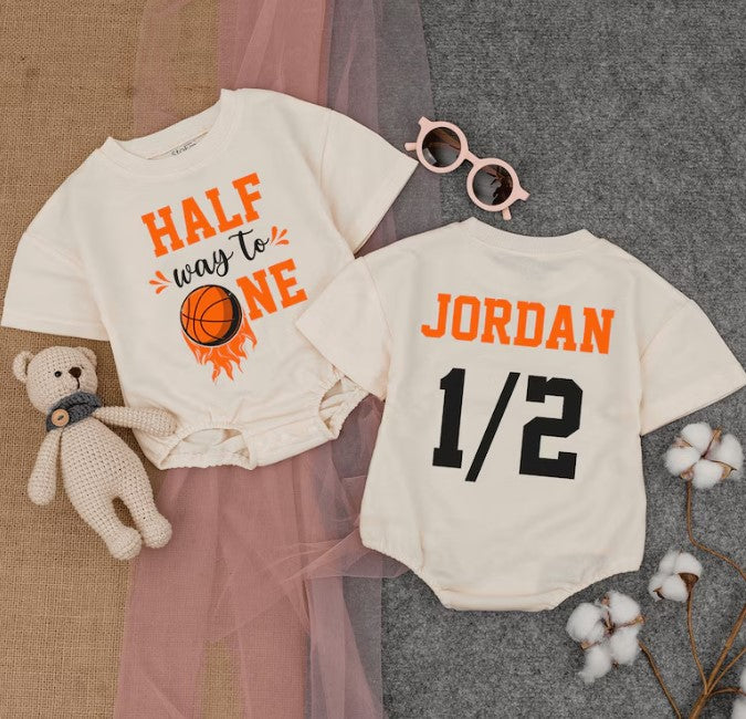 Unique Halfway To One Basketball Romper - Personalized Infant Wear
