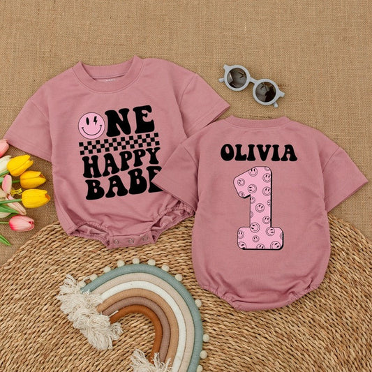Smiley Face Baby Bodysuit: Personalized Birthday Cake Smash Outfit