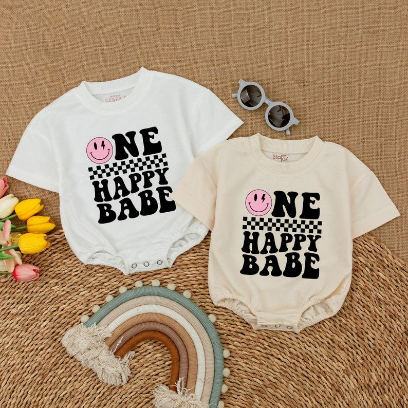 Smiley Face Baby Bodysuit: Personalized Birthday Cake Smash Outfit