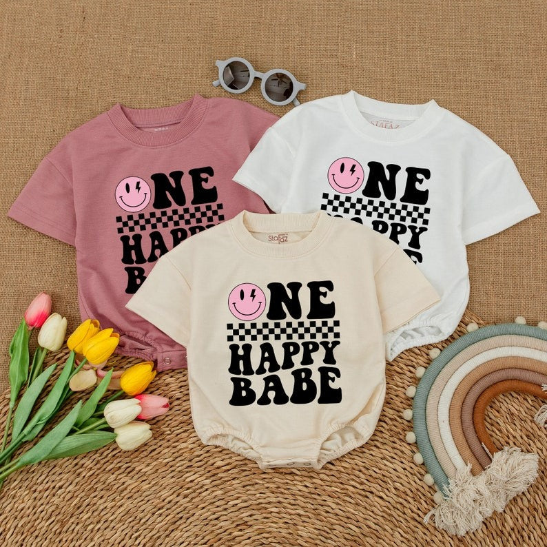 Smiley Face Baby Bodysuit: Personalized Birthday Cake Smash Outfit