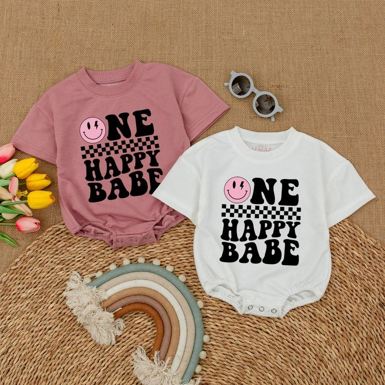 Smiley Face Baby Bodysuit: Personalized Birthday Cake Smash Outfit