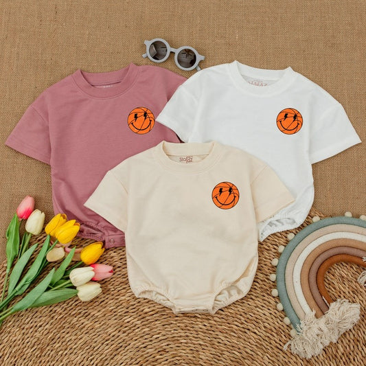 Retro Smiley Face Basketball Romper: Adorable Game Day Attire for Babies