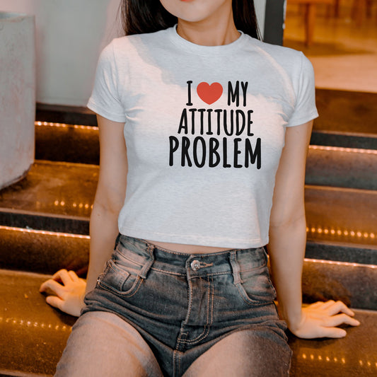 Quirky Y2K Attitude Theme Crop Tee for Trendy Teens & Women - Vintage 90s