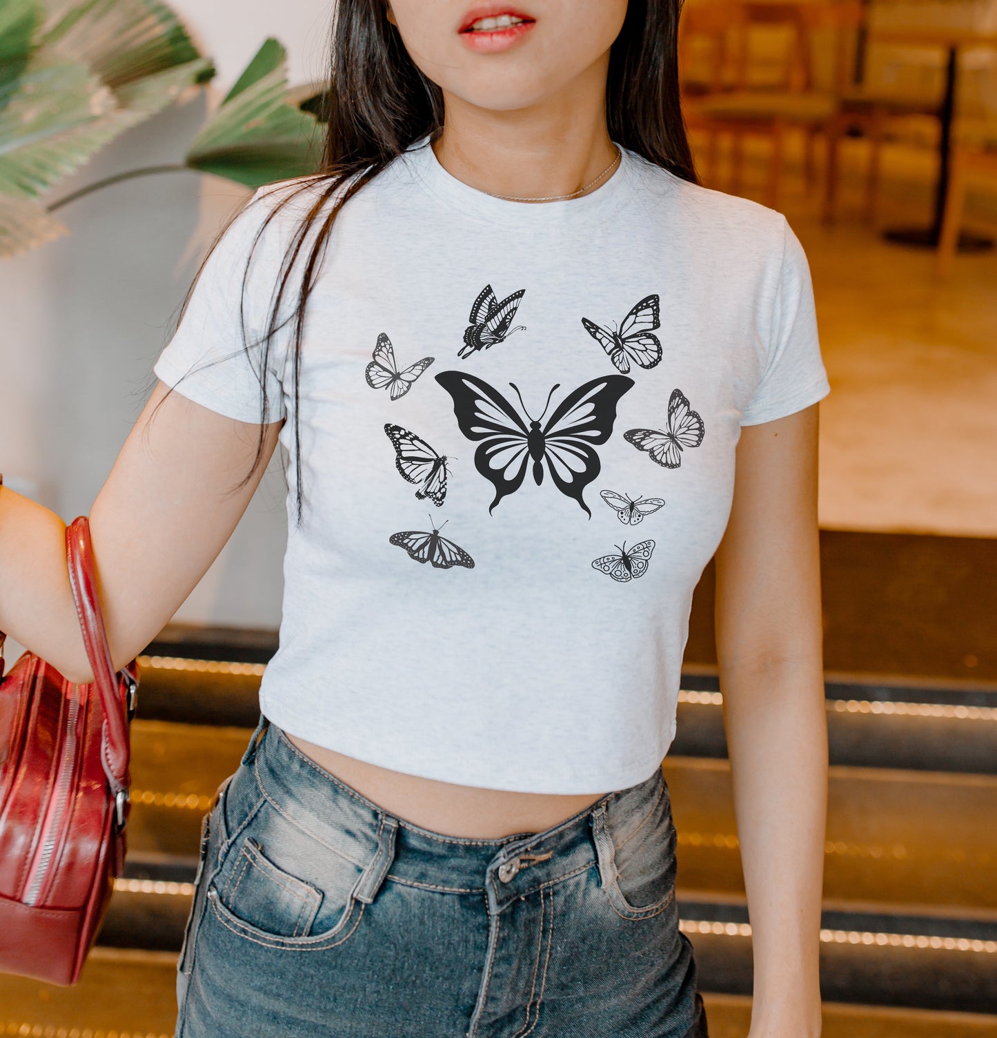 Y2K Insect-Themed Women's Tee - Vintage Crop Top for Teen Girls