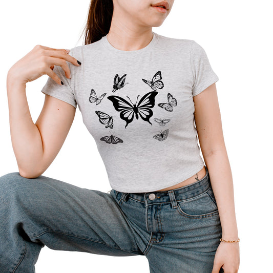 Y2K Insect-Themed Women's Tee - Vintage Crop Top for Teen Girls