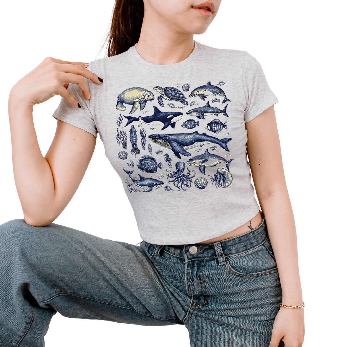 Trendy Ocean Graphic Baby Tee: Vintage 90s, Y2K Summer Fun for Girls & Teens