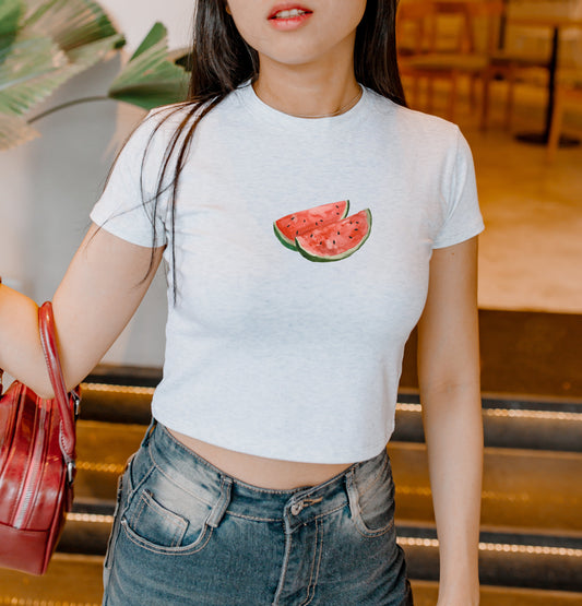 '90s Trendy Aesthetic Watermelon Baby Tee: Teen Girls Summer Crop Tops