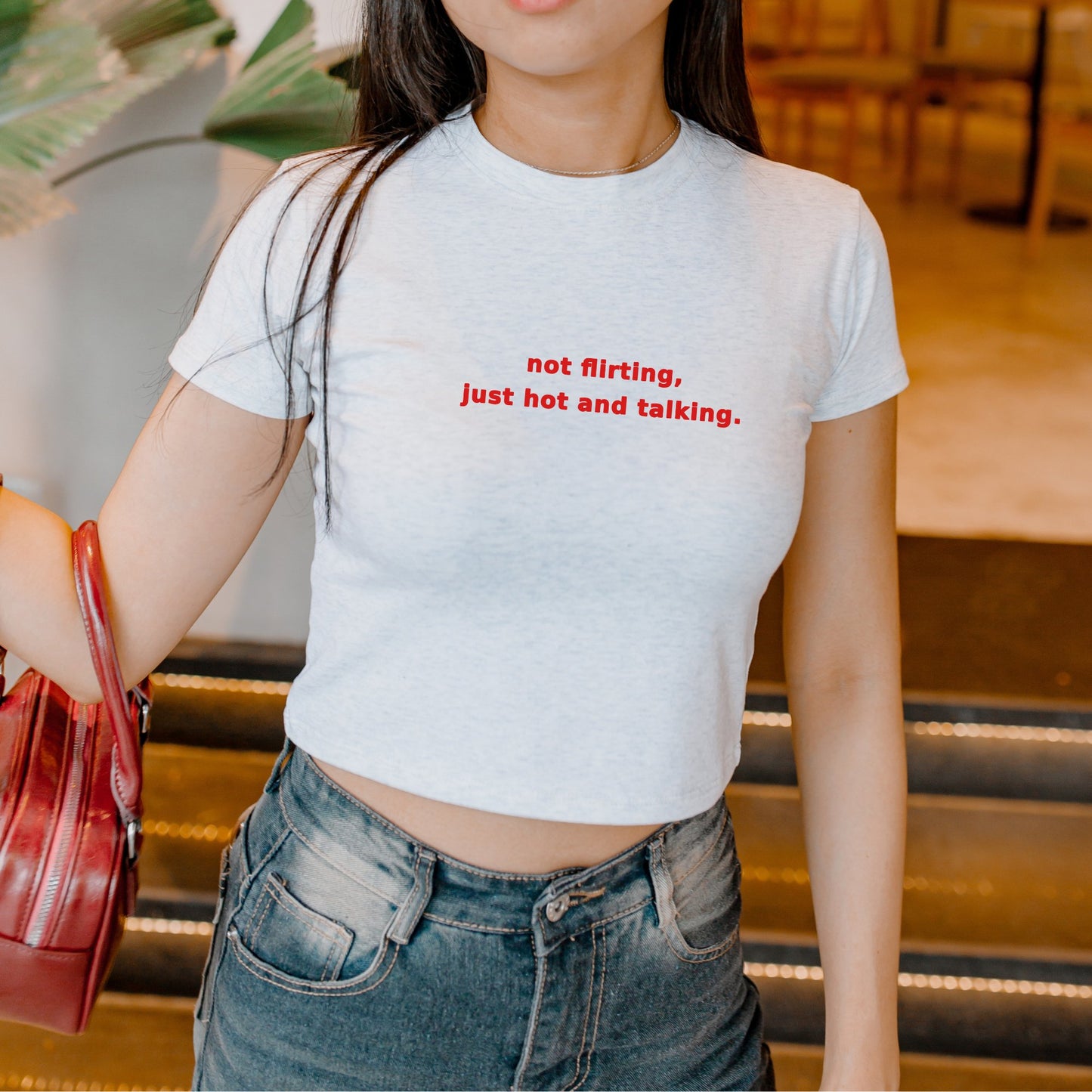 Trendy Y2K Crop Top with Funny Quote for Teens-90s Vintage, Short Sleeved Tee
