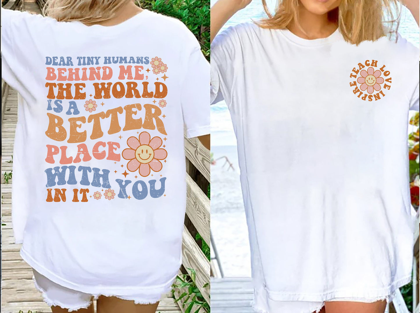 Inspire Teacher Dear Tiny Humans Tee Vintage Flower Design Teacher Appreciation Gift for Her Mental Health Shirt