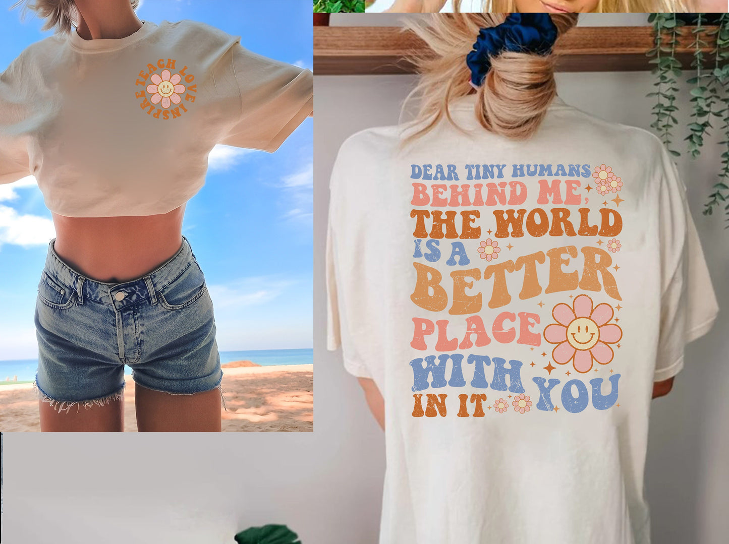 Inspire Teacher Dear Tiny Humans Tee Vintage Flower Design Teacher Appreciation Gift for Her Mental Health Shirt