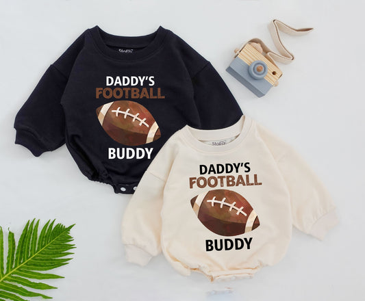 Oversized Daddy's Little Girl Football Romper Cozy Baby Sweater Jumpsuit for Football Season and Baby Shower Gifts