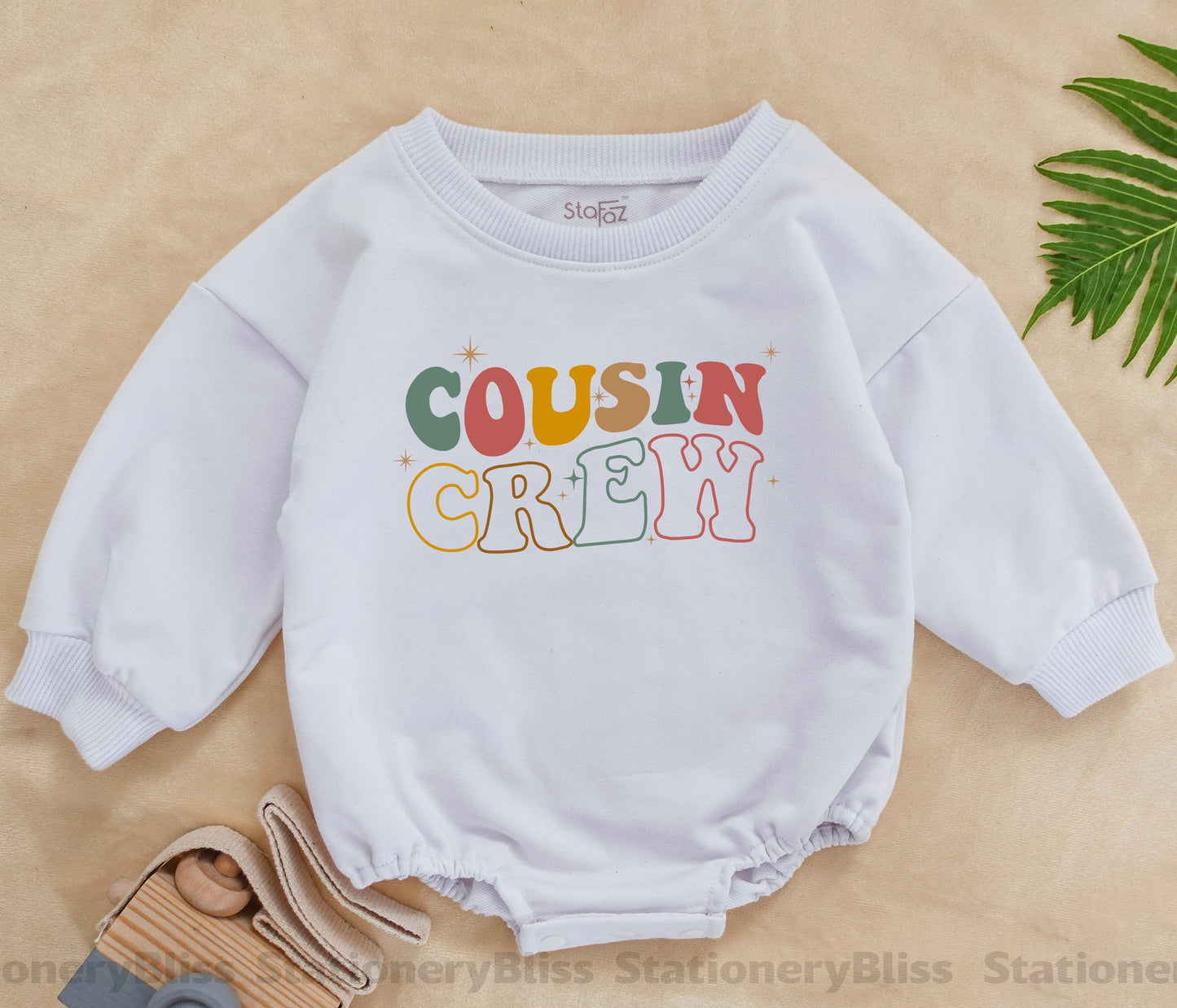 STAFAZ Boho Retro Cousin Crew Romper Natural Infant Baby Sweatshirt Outfit Gender Neutral Tee Cousin Crew Gift