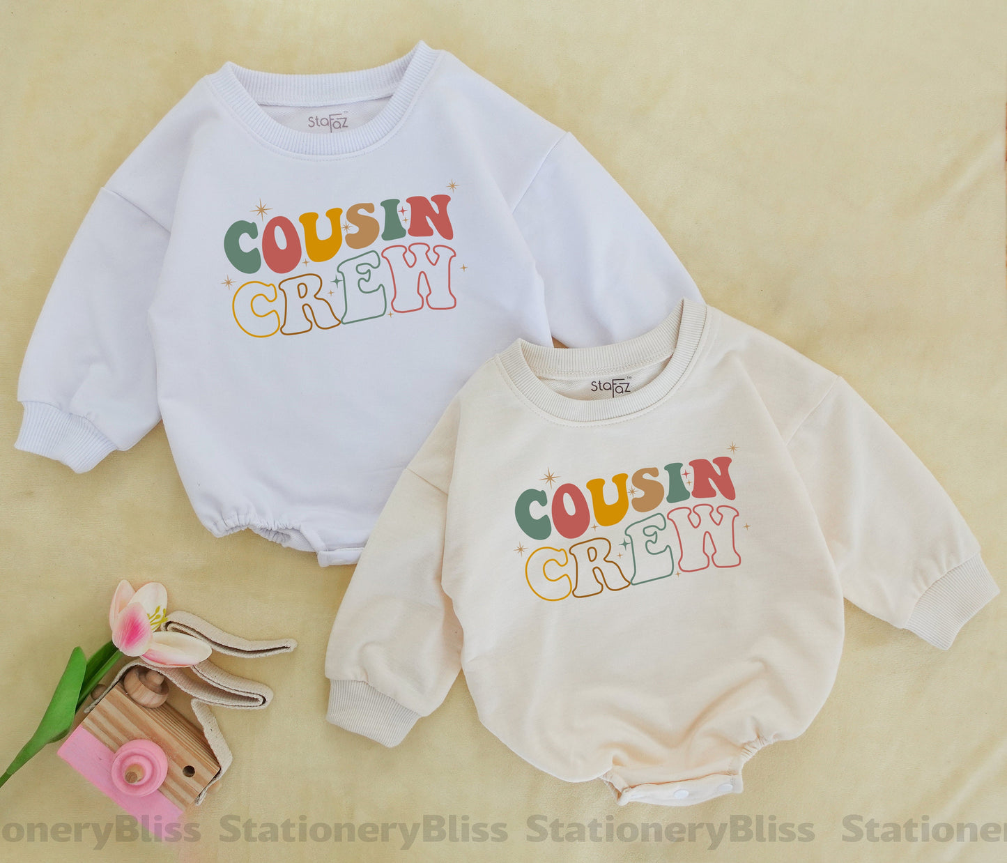 STAFAZ Boho Retro Cousin Crew Romper Natural Infant Baby Sweatshirt Outfit Gender Neutral Tee Cousin Crew Gift