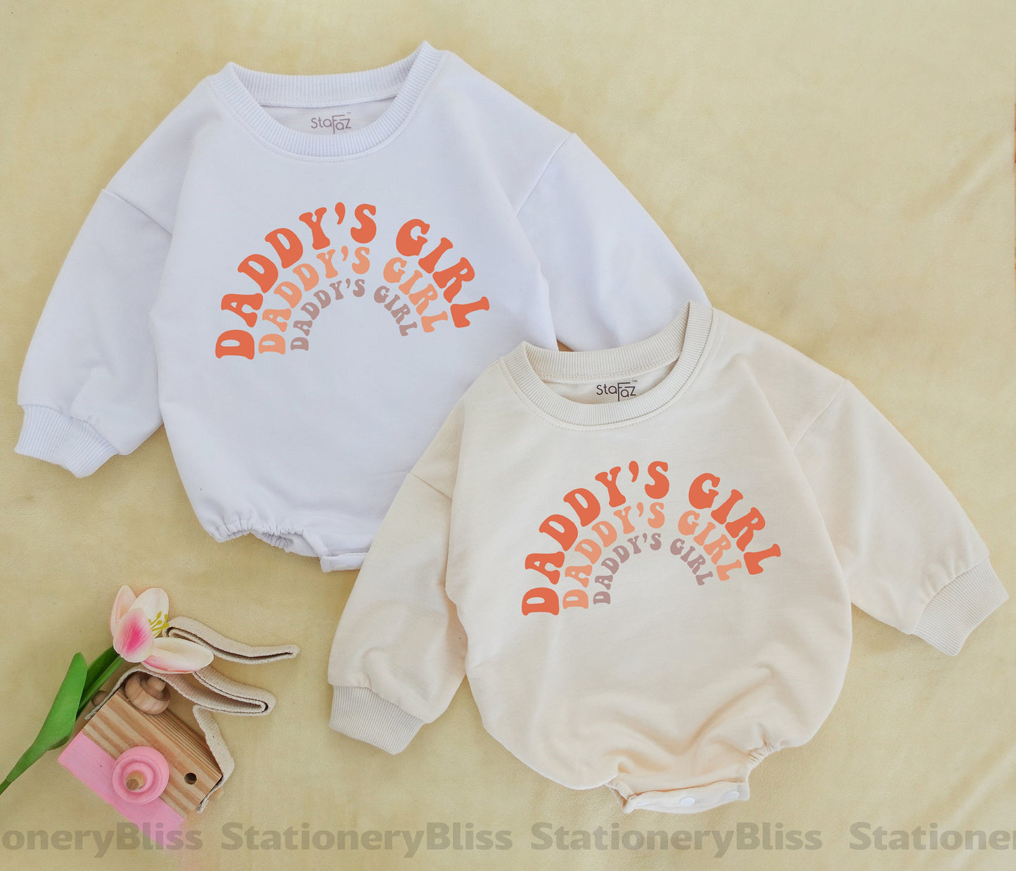 STAFAZ Retro Daddy's Girl Baby Romper Sweet Father's Day Outfit Natural Vintage Bodysuit for Baby Girl