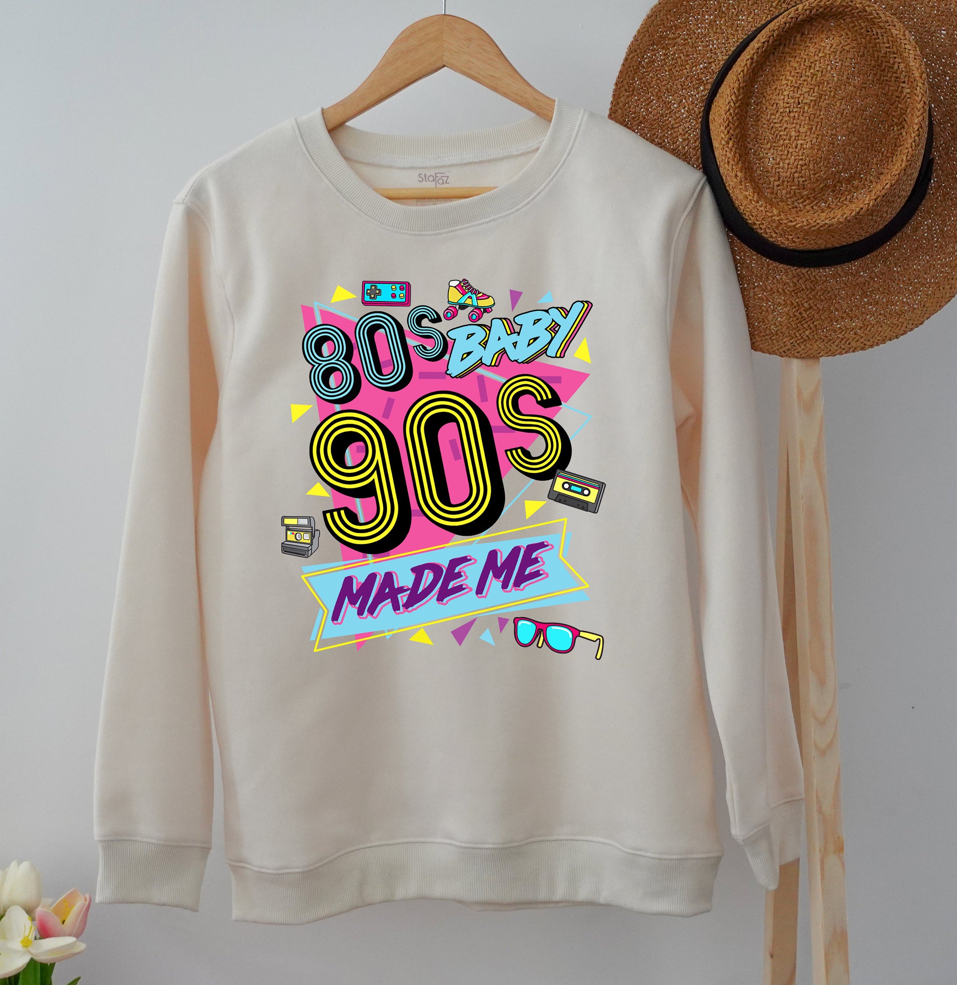 80s Baby 90s Made Me Shirt Retro Vintage Graphics Old School Style Tee Turquoise Pink Yellow Black Nostalgia Fan Gift