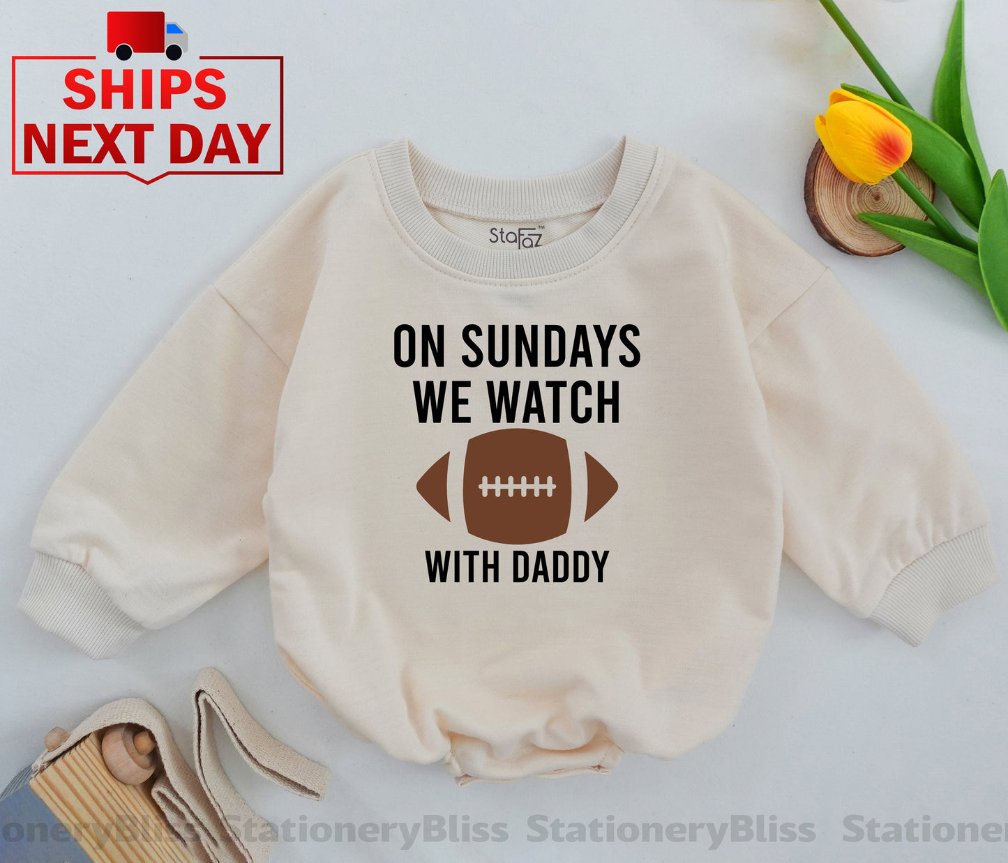 STAFAZ Sundays We Watch With Daddy Romper Fall Baby Clothes Daddy's Girl Football Outfit Cozy Baby Sweatshirt