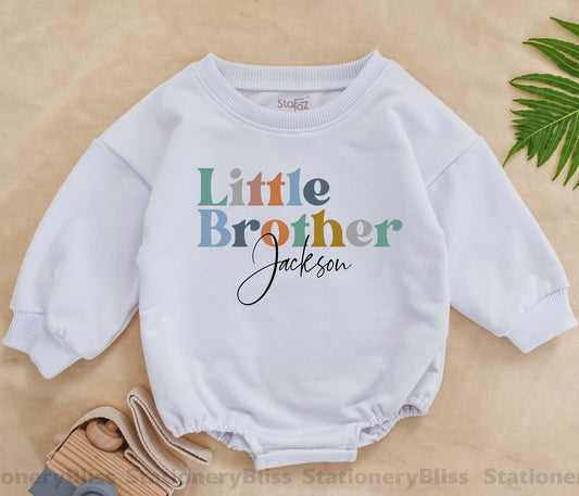 STAFAZ Retro Little Brother Romper Vintage Baby Boy Outfit Natural Infant Sibling Shirt Cute Brother Gift Lil Bro Boys