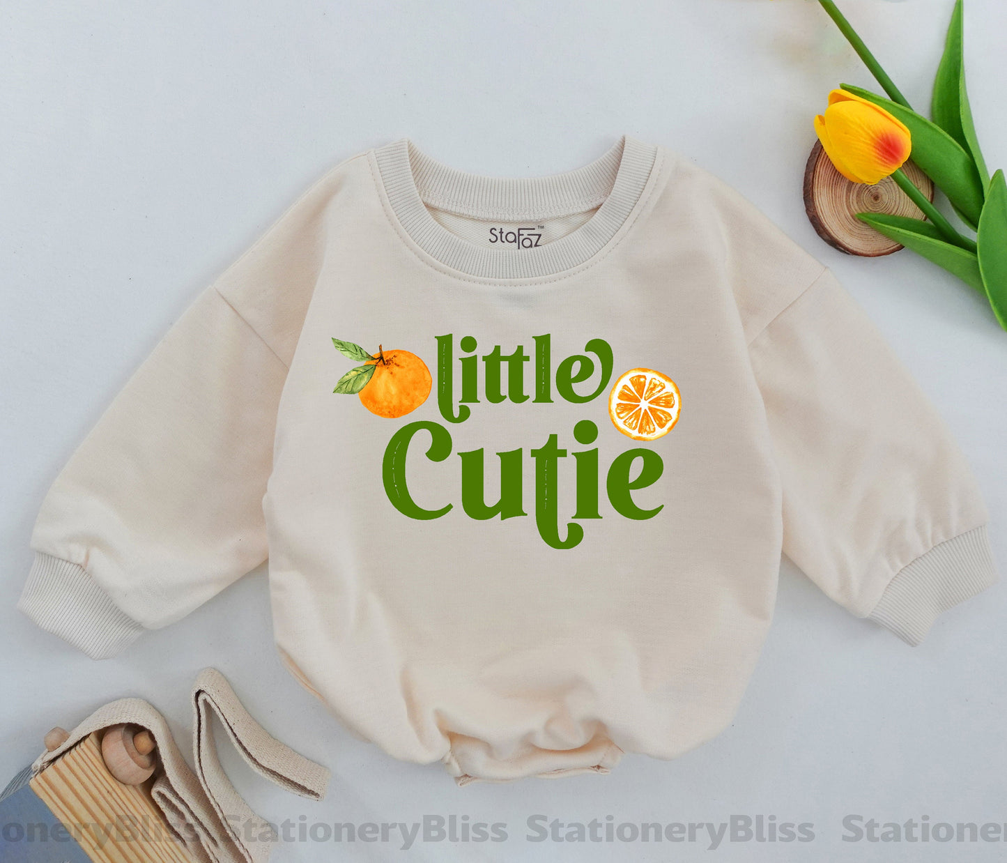 STAFAZ Little Cutie Baby Romper Orange Fruit One Piece Retro Natural Tee Newborn Bodysuit for First Birthday Girl Cute Baby Gift Casual Comfort