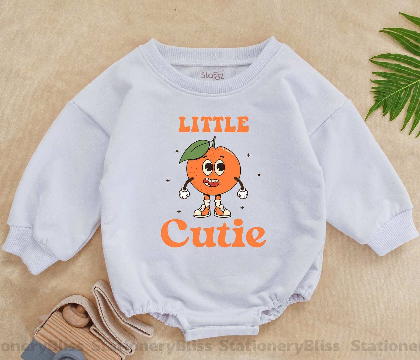 Little Cutie Romper Retro Orange Fruit Baby Bodysuit, Groovy Newborn Outfit with Cheerful Character, Vintage Starburst Baby Girl Clothes First Birthday 138