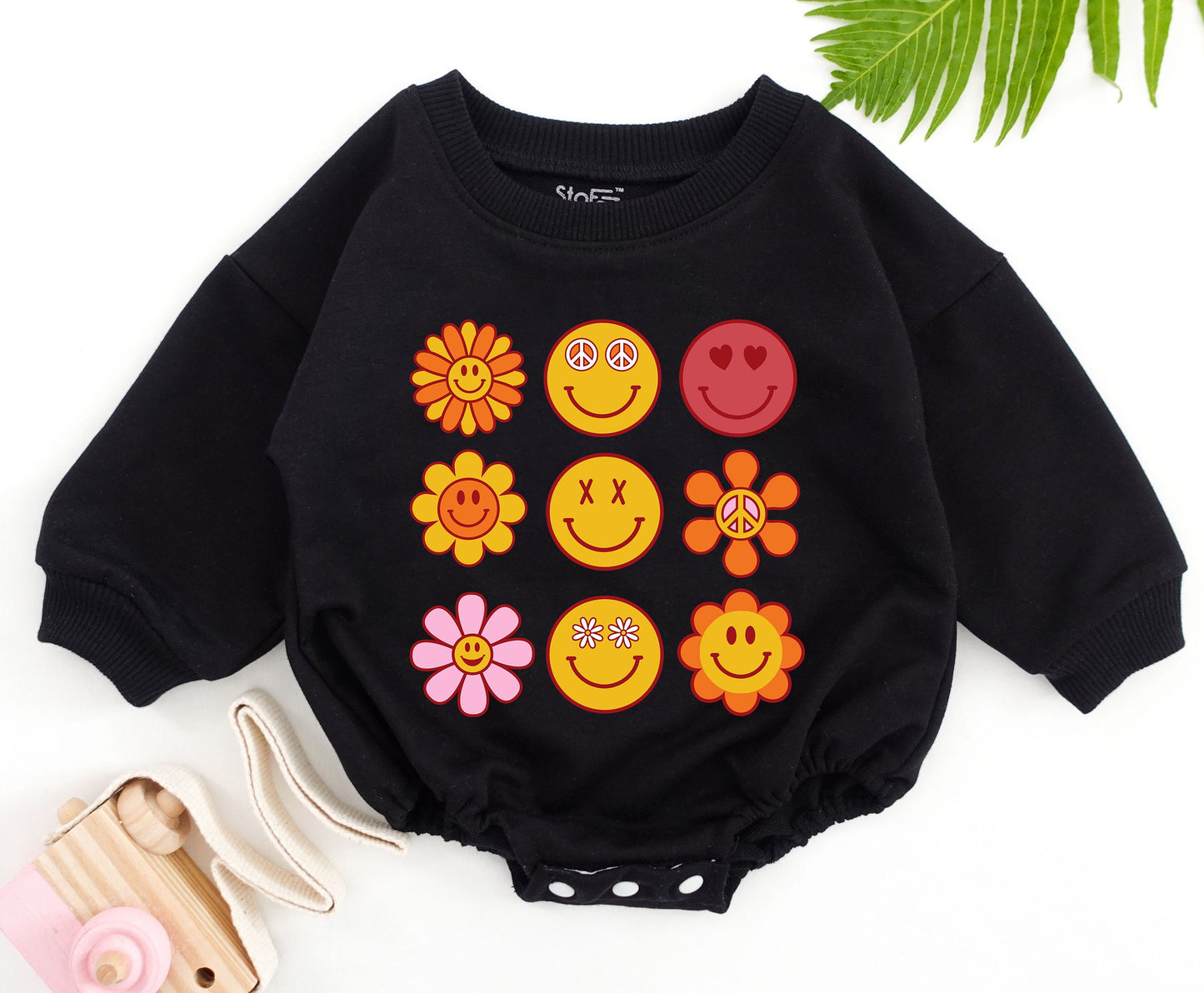 Groovy Smile Face Romper Retro Birthday Baby Girl Outfit Boho Smile Face Birthday Outfit for Girls