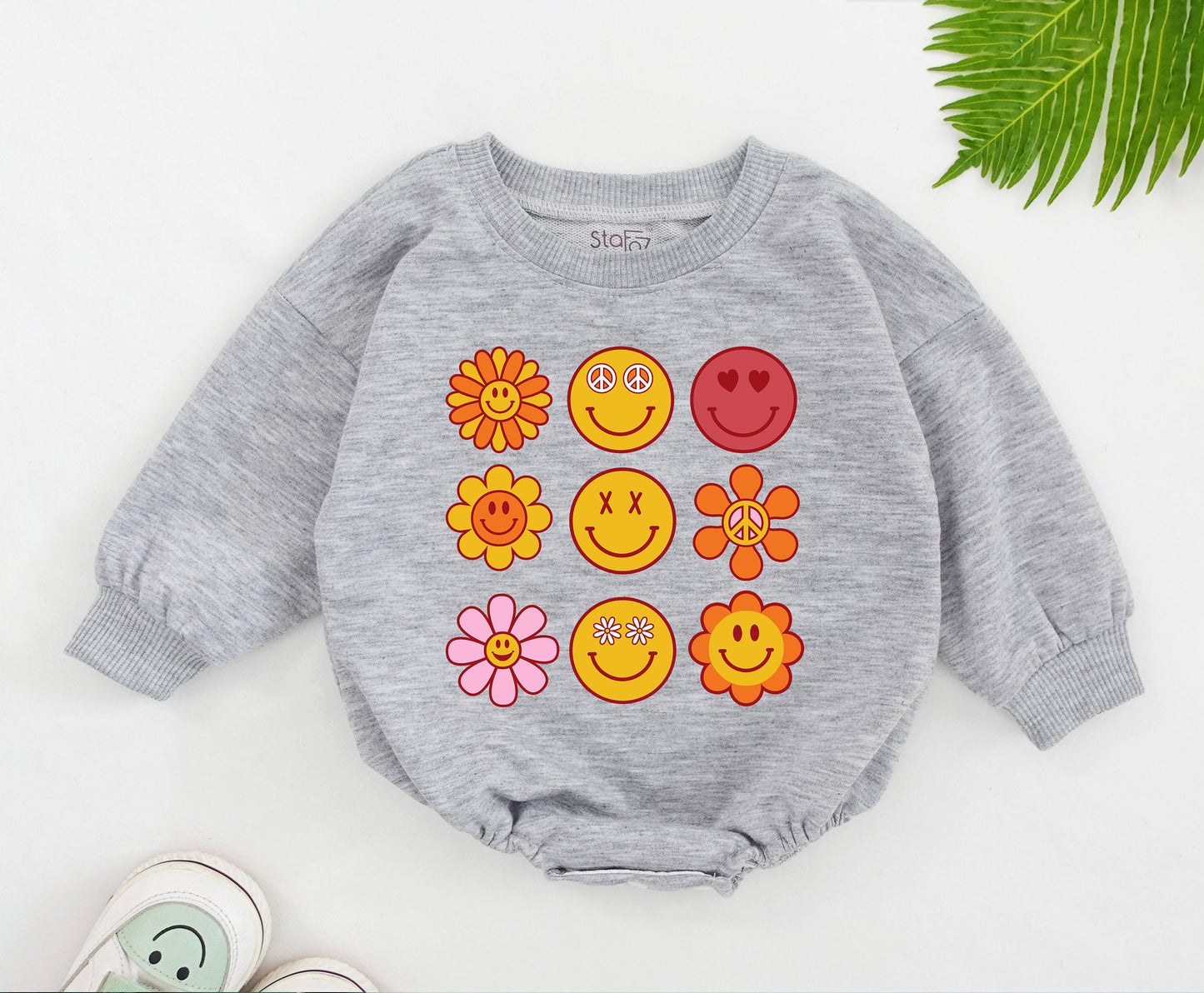 Groovy Smile Face Romper Retro Birthday Baby Girl Outfit Boho Smile Face Birthday Outfit for Girls