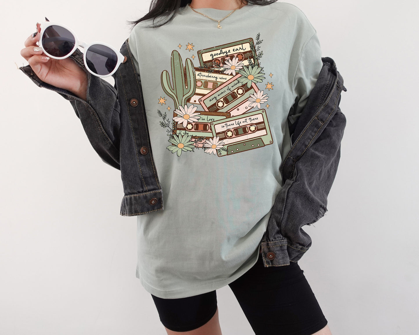 Vintage Inspired Retro Cassette Daisy Cactus Retro Tee Concert Music Shirt Western Graphic Tee