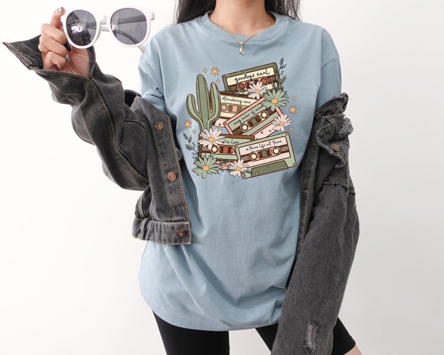 Vintage Inspired Retro Cassette Daisy Cactus Retro Tee Concert Music Shirt Western Graphic Tee