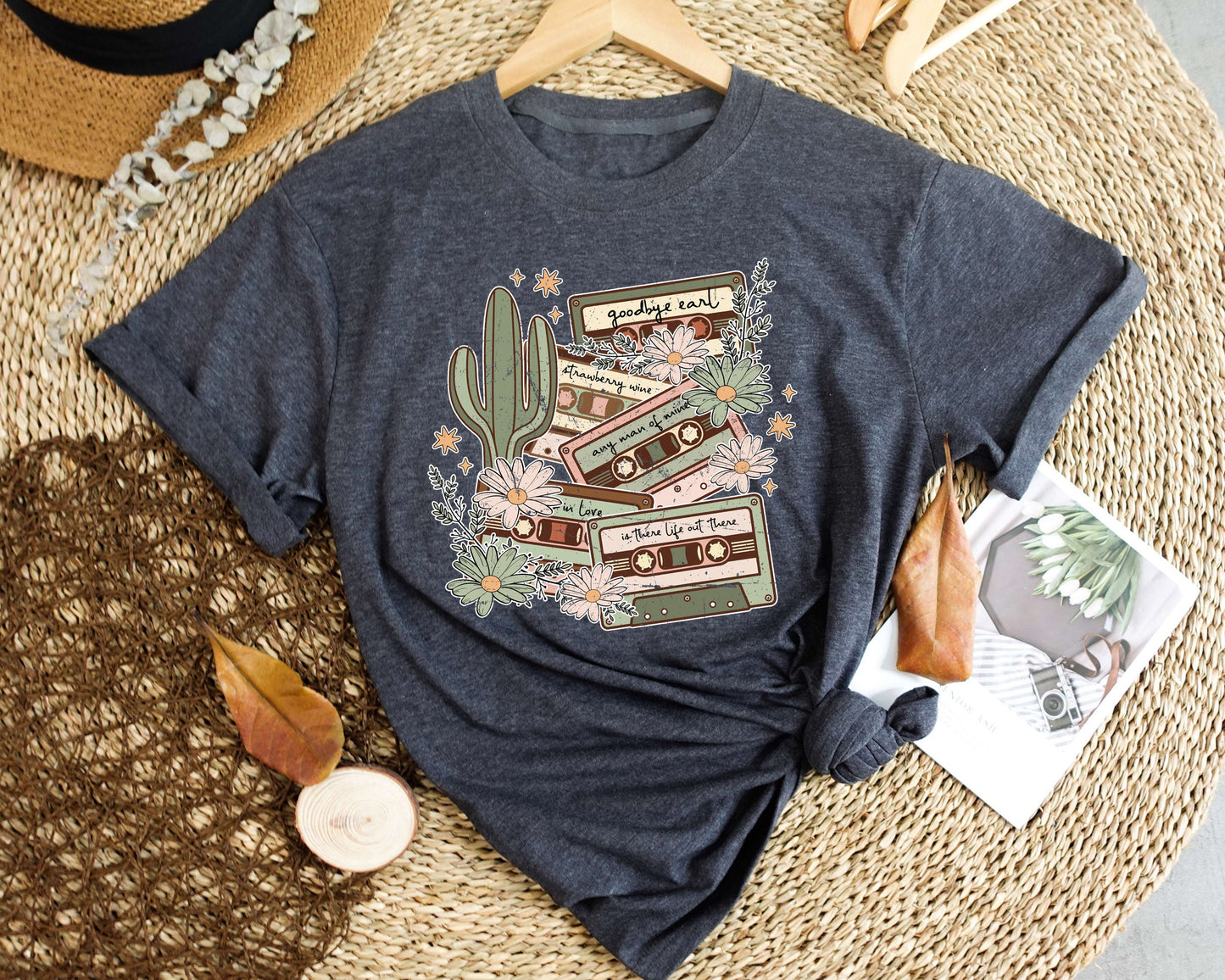 Vintage Inspired Retro Cassette Daisy Cactus Retro Tee Concert Music Shirt Western Graphic Tee
