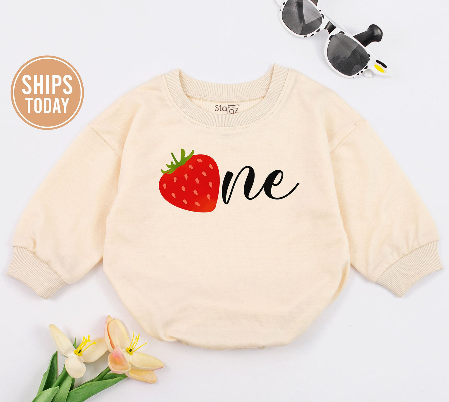 Strawberry Romper, Baby Outfit, Baby Girl Clothes, Toddler Girls Clothing, Birthday Strawberry Romper, 1st Birthday Bodysuit, Birthday Gifts