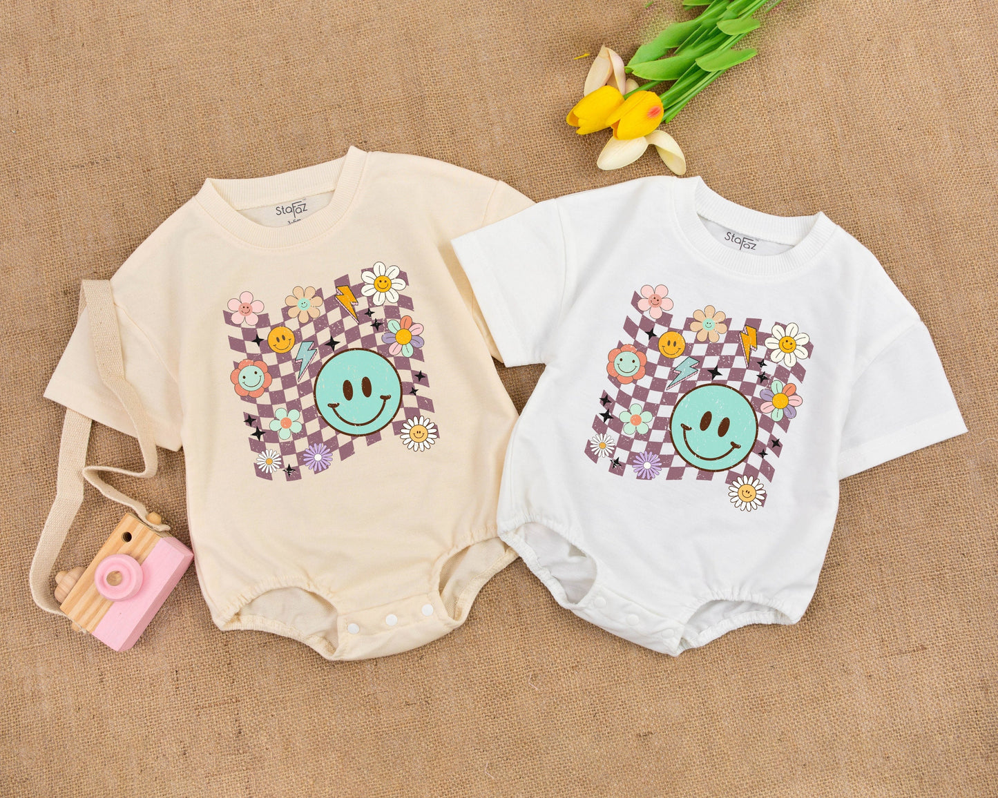 Retro Smile Baby Romper: Vintage Style for Girls & Boys
