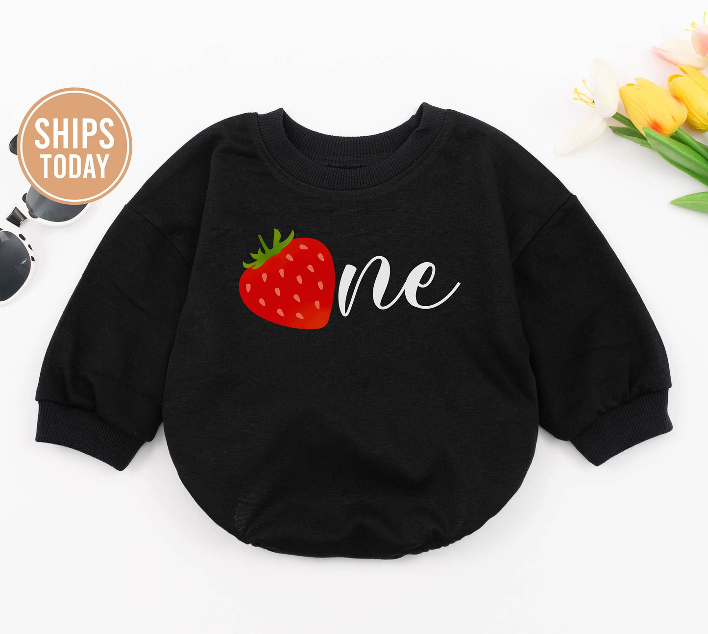 Strawberry Romper, Baby Outfit, Baby Girl Clothes, Toddler Girls Clothing, Birthday Strawberry Romper, 1st Birthday Bodysuit, Birthday Gifts
