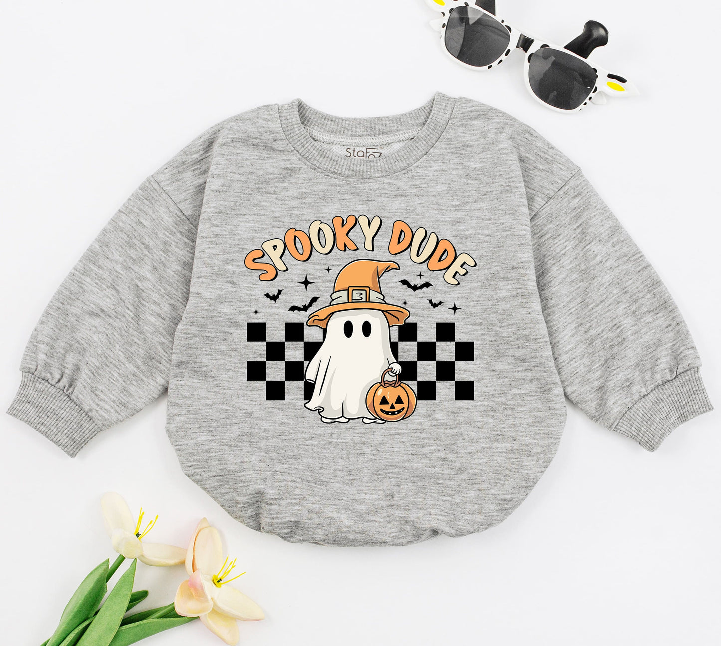 Spooky Dude Halloween Romper Baby Outfit Vintage Design, Retro Pumpkin Bodysuit, First Halloween Clothes Gift, Fall Baby Boy, Newborn Costume