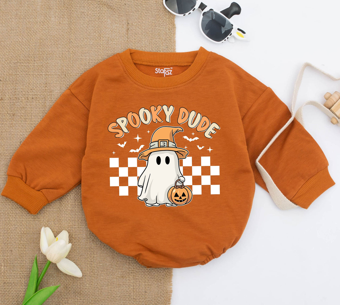 Spooky Dude Halloween Romper Baby Outfit Vintage Design, Retro Pumpkin Bodysuit, First Halloween Clothes Gift, Fall Baby Boy, Newborn Costume