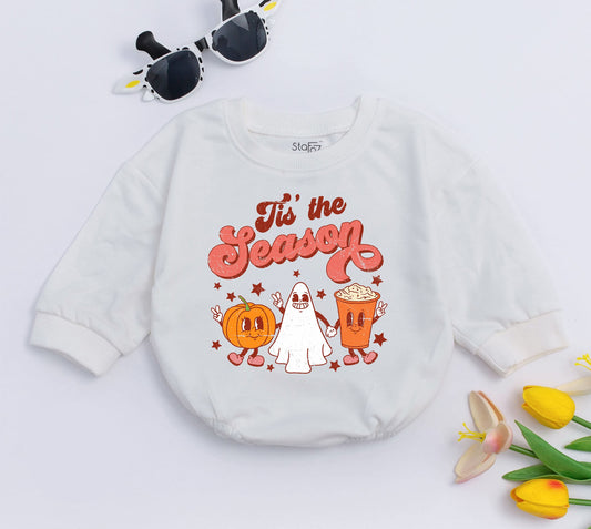 Retro Boho Pumpkin Thanksgiving Baby Romper Tis the Season Fall Bodysuit Cute Infant Tee First Halloween Gift