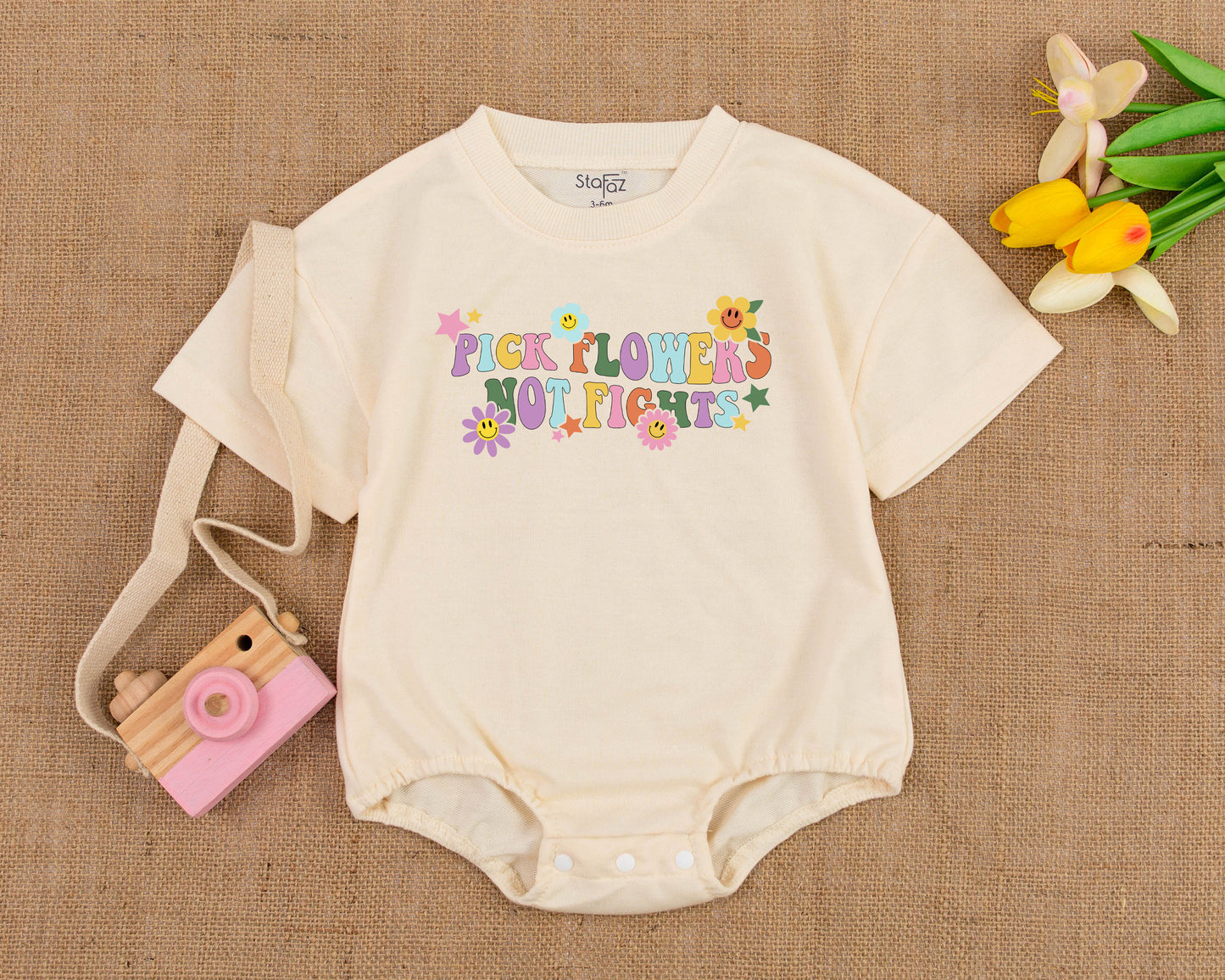 Vintage Boho Baby Bubble Romper - Groovy Hippie Shower Bodysuit