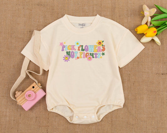 Vintage Boho Baby Bubble Romper - Groovy Hippie Shower Bodysuit