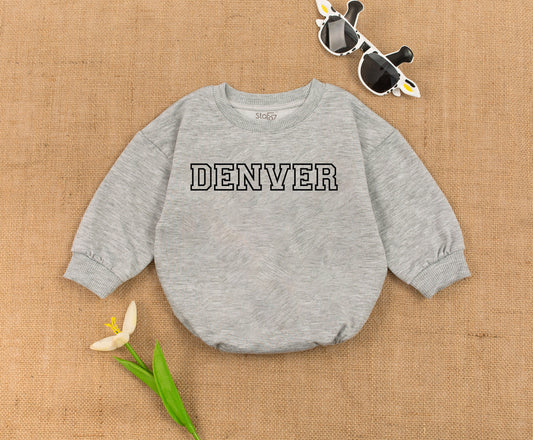 Oversized Custom Name Baby Romper Blue Embroidered Bubble Sweatshirt Romper for Infants Toddlers Shower Gift