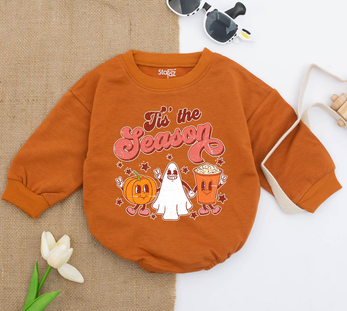 Retro Boho Pumpkin Thanksgiving Baby Romper Tis the Season Fall Bodysuit Cute Infant Tee First Halloween Gift