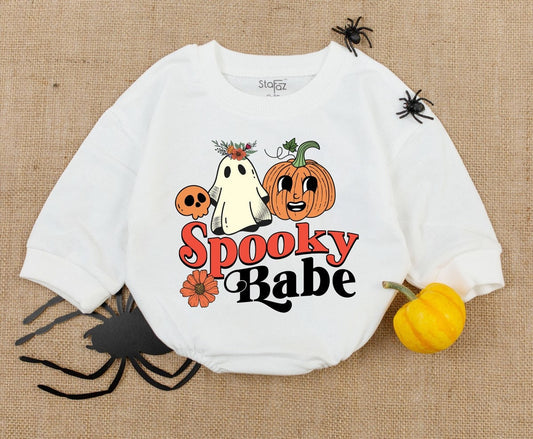 Spooky Babe Romper Adorable Halloween Ghost Floral Crown Pumpkin Skull Outfit Baby's First Halloween Gift